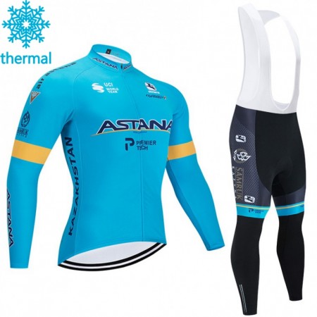 Set Fietsshirt Lange Mouw + Lange Koersbroek 2020 Astana Pro Team N001 Winter Thermal Fleece